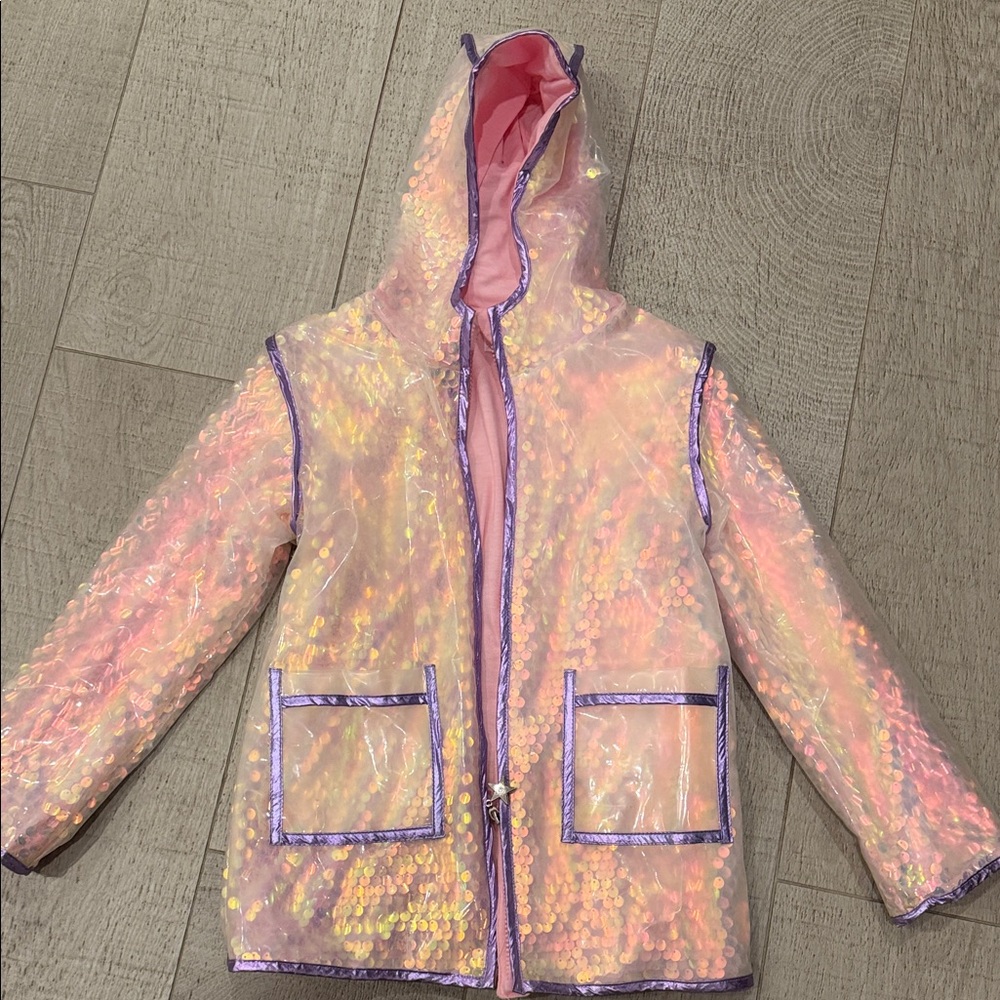 Lola + The Boys Pink and Purple Sequin Raincoat